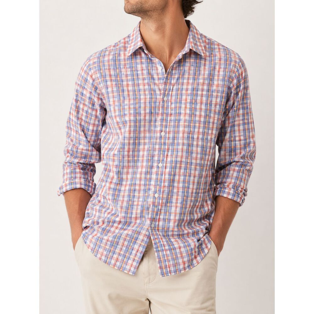 L.L.Bean Wrinkle Free Plaid Button Down Shirt Men's Large 100% Cotton Blue Pink